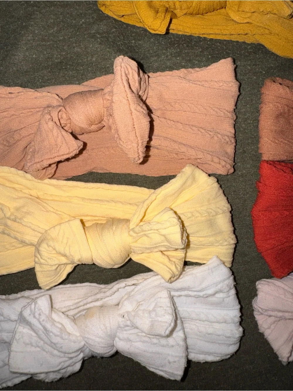 cable knit bows (7) - neutrals, mustard, tan USED